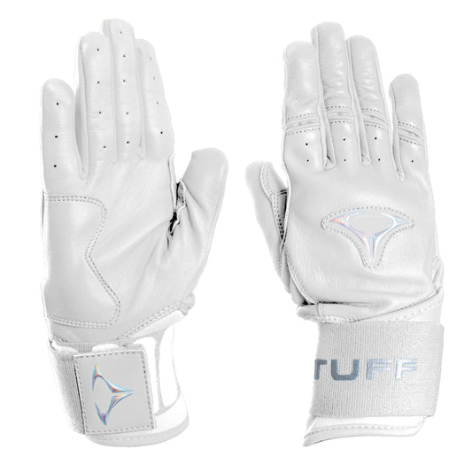 Extended Cuff Batting Gloves (White/Chrome Logo)