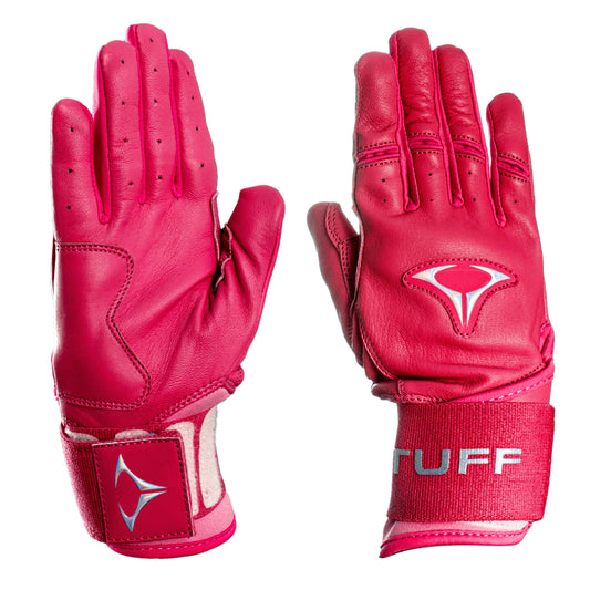 Extended Cuff Batting Gloves (Pink/Chrome Logo)